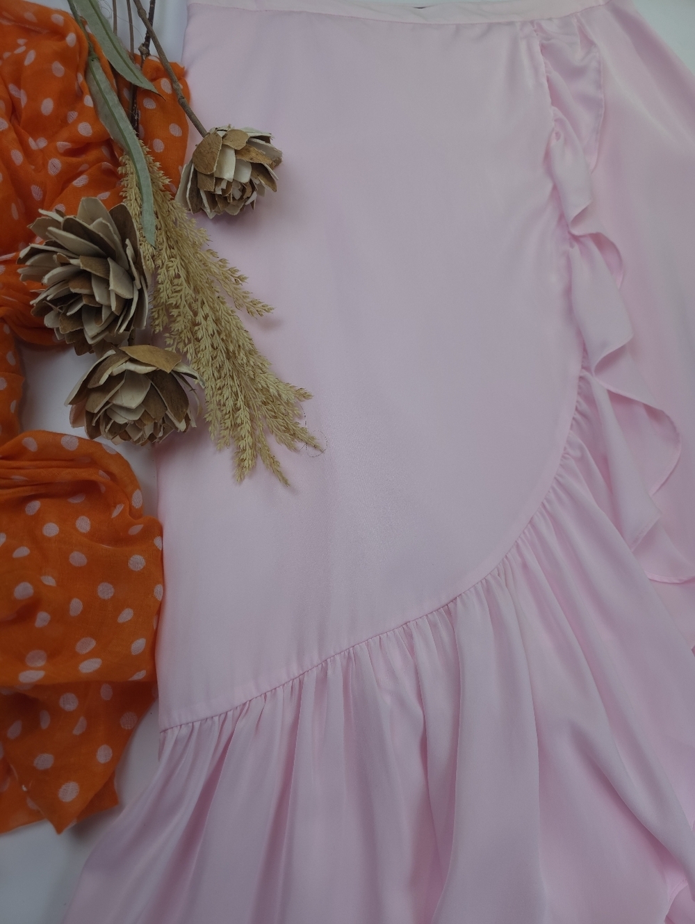 New Kaari Blue Soft Pink Ruffle Wrap Skirt Sz 12 P - Picture 7 of 7